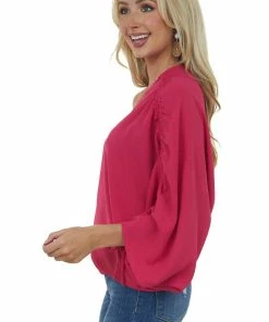 Peach Love Tops Vibrant Raspberry One Shoulder With Cinch Top