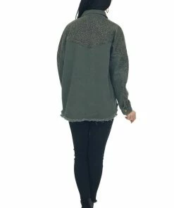 Heyson Vintage Hunter Green Leopard Denim Jacket