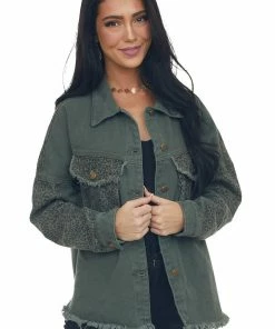 Heyson Vintage Hunter Green Leopard Denim Jacket