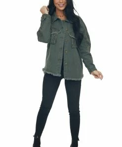 Heyson Vintage Hunter Green Leopard Denim Jacket