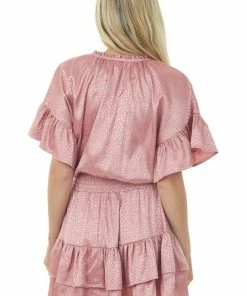 Umgee Vintage Rose Jacquard Animal Print Ruffle Dress Dresses