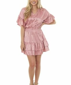 Umgee Vintage Rose Jacquard Animal Print Ruffle Dress Dresses