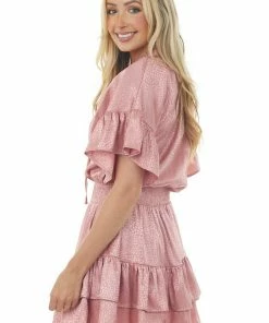 Umgee Vintage Rose Jacquard Animal Print Ruffle Dress Dresses