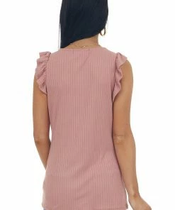 Haptics Tops Vintage Rose V Neck Ruched Bust Ribbed Knit Top