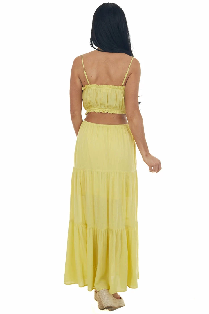 Illa Illa Vintage Yellow Cut Out Back Tiered Maxi Dress 7 Illa Illa Vintage Yellow Cut Out Back Tiered Maxi Dress