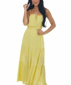 Illa Illa Vintage Yellow Cut Out Back Tiered Maxi Dress 9 Illa Illa Vintage Yellow Cut Out Back Tiered Maxi Dress