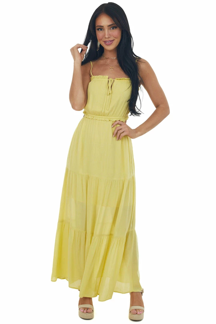 Illa Illa Vintage Yellow Cut Out Back Tiered Maxi Dress 4 Illa Illa Vintage Yellow Cut Out Back Tiered Maxi Dress
