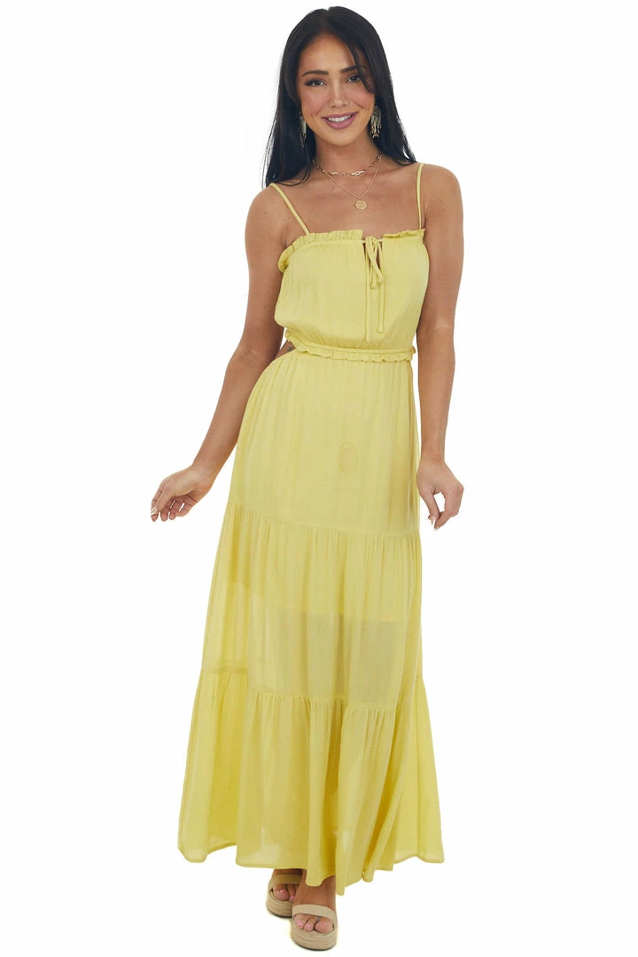 Illa Illa Vintage Yellow Cut Out Back Tiered Maxi Dress 3 Illa Illa Vintage Yellow Cut Out Back Tiered Maxi Dress