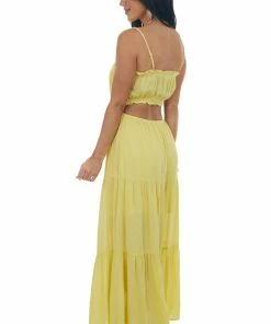 Illa Illa Vintage Yellow Cut Out Back Tiered Maxi Dress 11 Illa Illa Vintage Yellow Cut Out Back Tiered Maxi Dress