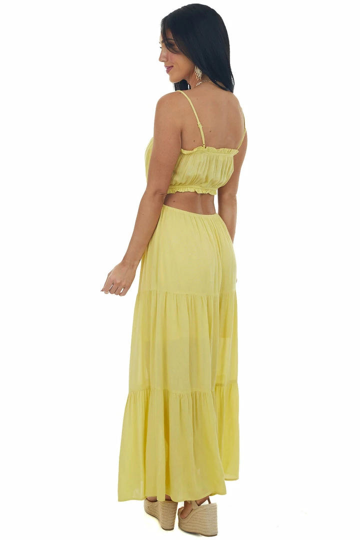 Illa Illa Vintage Yellow Cut Out Back Tiered Maxi Dress 6 Illa Illa Vintage Yellow Cut Out Back Tiered Maxi Dress