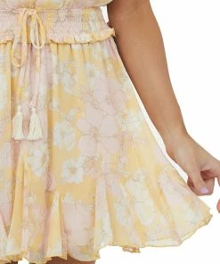Lush Clothing Dresses Vintage Yellow Floral Smocked Waist Tie Mini Dress