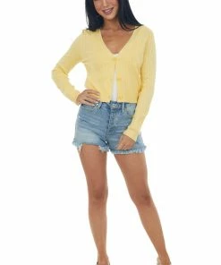 Hailey & Co Tops Vintage Yellow Ribbed Button Up Cardigan