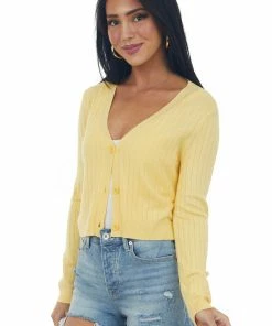 Hailey & Co Tops Vintage Yellow Ribbed Button Up Cardigan 11 Hailey & Co Tops Vintage Yellow Ribbed Button Up Cardigan