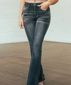 Special A Vintage Black Mid Rise Raw Cut Hem Flare Jeans