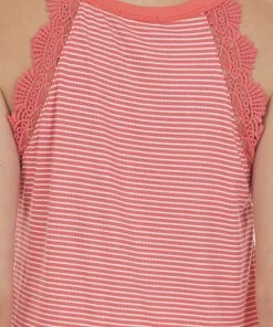 Hailey & Co Vivid Coral Stripe Print Crocheted Peplum Sleeveless Top 15 Hailey & Co Vivid Coral Stripe Print Crocheted Peplum Sleeveless Top