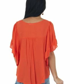 Lush Clothing Tops Vivid Fire Angel Sleeve Square Neck Blouse