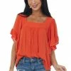 Lush Clothing Tops Vivid Fire Angel Sleeve Square Neck Blouse