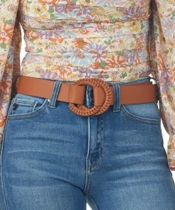 Fame Accessories Warm Spice Faux Leather Belt With Woven Buckle