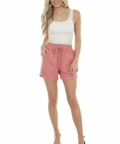 ZENANA Watermelon Drawstring Cuffed Linen Shorts Bottoms 13 ZENANA Watermelon Drawstring Cuffed Linen Shorts Bottoms