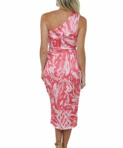 Do + Be Watermelon Marble Print One Shoulder Midi Dress Dresses