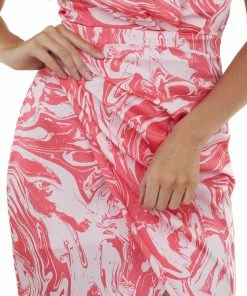 Do + Be Watermelon Marble Print One Shoulder Midi Dress Dresses