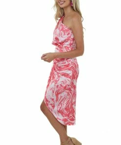 Do + Be Watermelon Marble Print One Shoulder Midi Dress Dresses