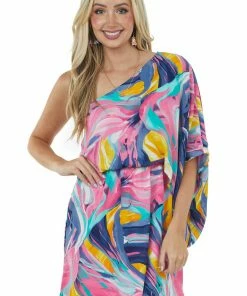 Caramela Watermelon Printed One Shoulder Short Dress