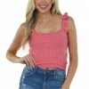 143 Story Watermelon Ruffle Strap Sweater Knit Crop Top Tops