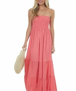 Ces Femme Watermelon Sleeveless Smocked Tiered Maxi Dress