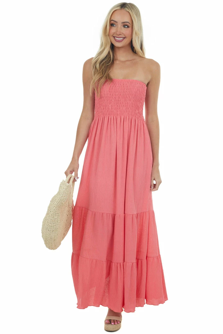 Ces Femme Watermelon Sleeveless Smocked Tiered Maxi Dress 3 Ces Femme Watermelon Sleeveless Smocked Tiered Maxi Dress