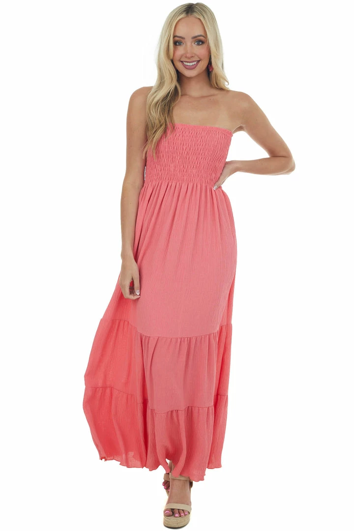 Ces Femme Watermelon Sleeveless Smocked Tiered Maxi Dress 5 Ces Femme Watermelon Sleeveless Smocked Tiered Maxi Dress