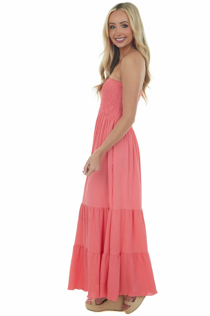 Ces Femme Watermelon Sleeveless Smocked Tiered Maxi Dress 6 Ces Femme Watermelon Sleeveless Smocked Tiered Maxi Dress
