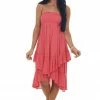 Umgee Watermelon Strapless Smocked Ruffle Hem Dress Dresses