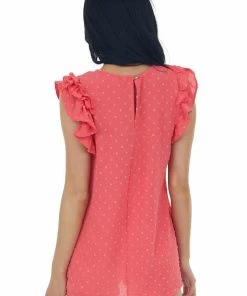 143 Story Watermelon Swiss Dot Ruffle Sleeve A Line Top
