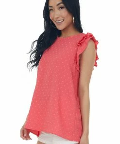 143 Story Watermelon Swiss Dot Ruffle Sleeve A Line Top
