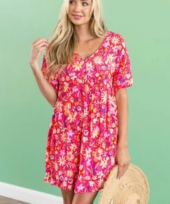 Andree Watermelon Colorful Floral Babydoll Flowy Mini Dress Dresses