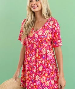 Andree Watermelon Colorful Floral Babydoll Flowy Mini Dress Dresses