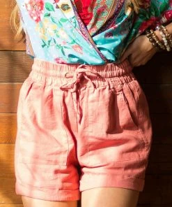 ZENANA Watermelon Drawstring Cuffed Linen Shorts Bottoms