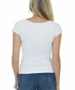Nikibiki Tops White Cap Sleeve Stretchy Scoop Neck Tee