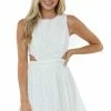 Flying Tomato Dresses White Diamond Textured Side Cut Out Mini Dress