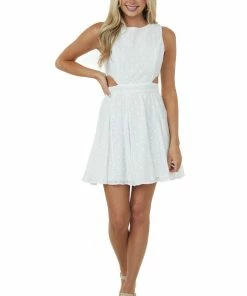 Flying Tomato Dresses White Diamond Textured Side Cut Out Mini Dress