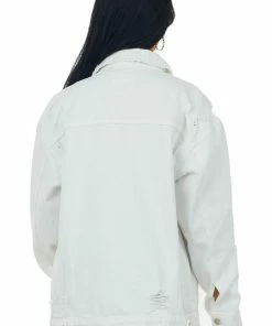 I&M Outerwear White Distressed Oversized Denim Jacket