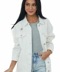I&M Outerwear White Distressed Oversized Denim Jacket