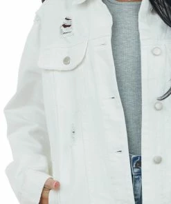 I&M Outerwear White Distressed Oversized Denim Jacket