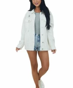 I&M Outerwear White Distressed Oversized Denim Jacket