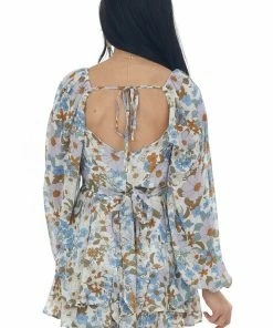 HYFVE White Floral Print Ruffle Overlay Romper