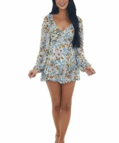 HYFVE White Floral Print Ruffle Overlay Romper