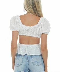 Lush Clothing White Floral Texture Waist Cut Out Blouse Tops