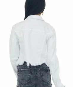 Cello Jeans Outerwear White Frayed Cropped Denim Jacket