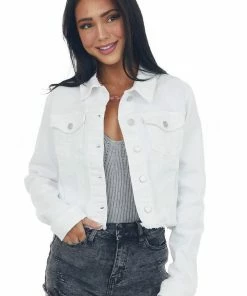 Cello Jeans Outerwear White Frayed Cropped Denim Jacket